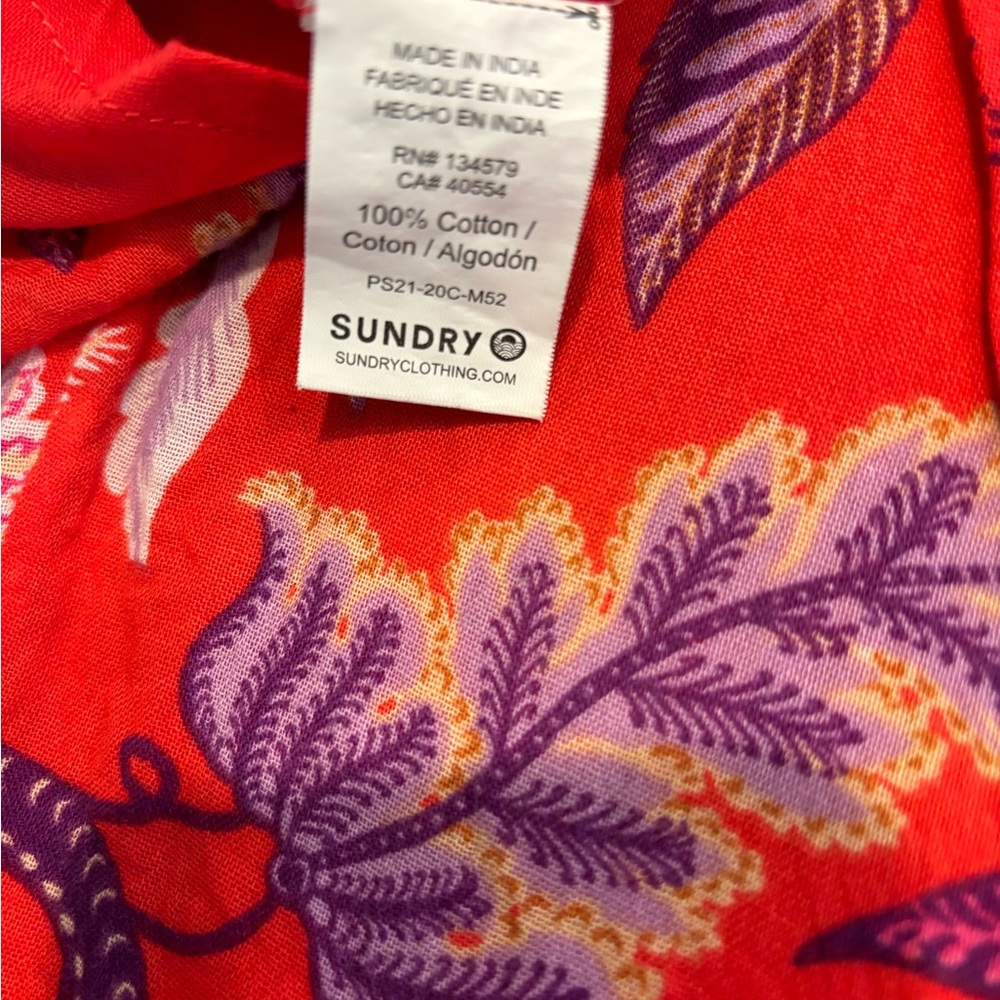 Sundry Red Floral Puff Sleeve Midi Dress - Size 1 - Picture 4 of 4